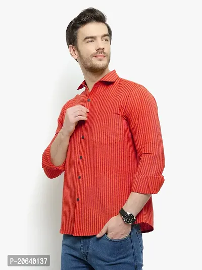 Comfortable Red Cotton Blend Three-Quarter Sleeves Casual Shirt For Men-thumb3