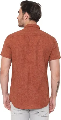 Comfortable Orange Cotton Blend Short Sleeves Casual Shirt For Men-thumb1