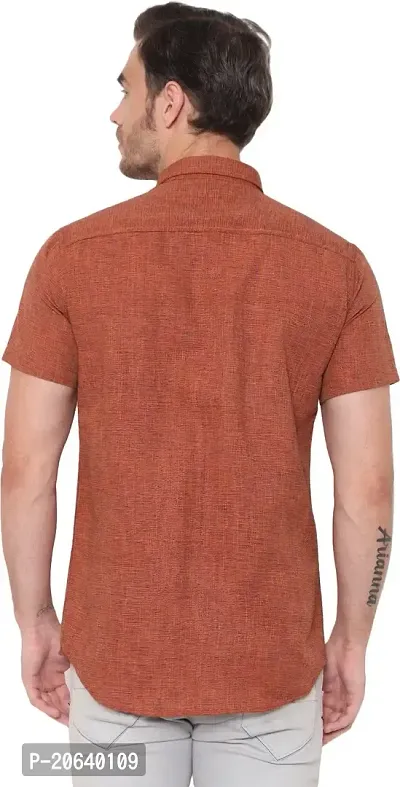 Comfortable Orange Cotton Blend Short Sleeves Casual Shirt For Men-thumb2