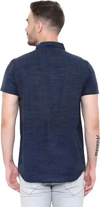 Comfortable Blue Cotton Blend Short Sleeves Casual Shirt For Men-thumb1