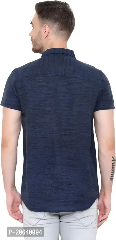 Comfortable Blue Cotton Blend Short Sleeves Casual Shirt For Men-thumb2