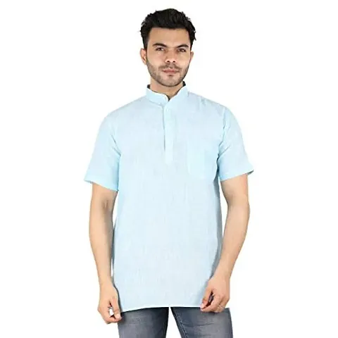 LatestPlus Apparel Cotton Blend Fabric Solid Short Sleeve Men Kurta