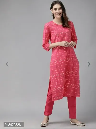 Women Pink Color Printed Straight Kurta And Pant Set