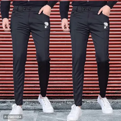 Stylish Black Modal Regular Track Pants For Men Pack Of 2-thumb0