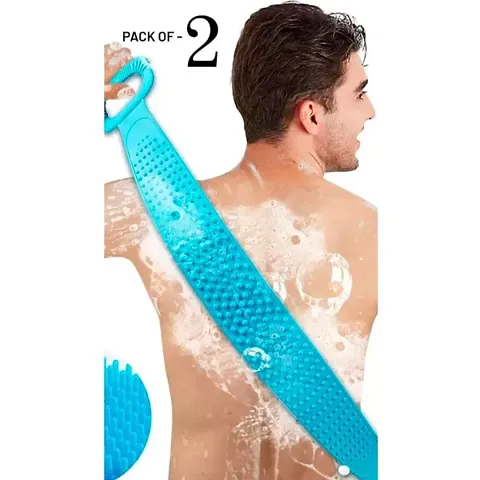 Silicone Body Back Scrubber, Double Side Bathing Brush for Skin Deep Cleaning Massage, Dead Skin Removal Exfoliating Belt for Shower, Easy to Clean,Body Brush for Bathing (pack of 2)