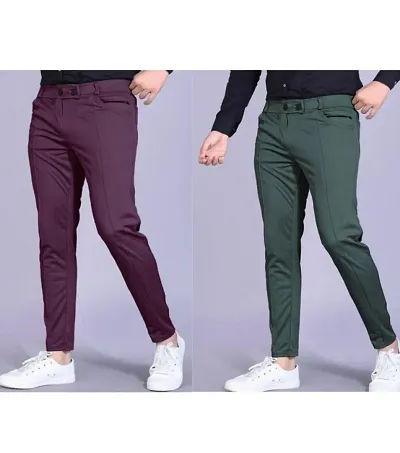 Mens regular fit track pants pack of 2 ( dark pink+dark green)