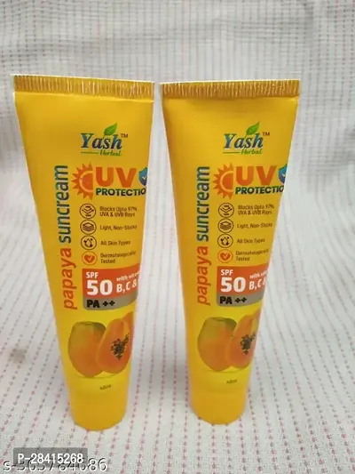 Yash Papaya Suncream With UV Protection  SPF 50 With Vitamin B,CE (40g Each ) pack of 2-thumb0