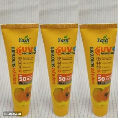 Yash Papaya Suncream With UV Protection  SPF 50 With Vitamin B,CE (40g Each ) pack of 3-thumb0
