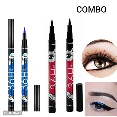 36H Waterproof Liquid Eyeliner Makeup Beauty Cosmetics Long-lasting Eye Linerand  36H Black Waterproof Liquid Eyeliner black   (Blue)  ( combo pack )-thumb0