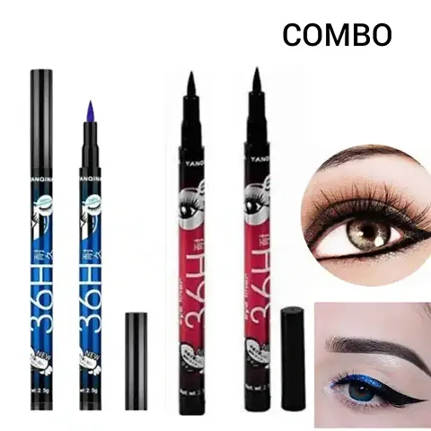 36H Waterproof Liquid Eyeliner Makeup Beauty Cosmetics Long-lasting Eye Linerand  36H Black Waterproof Liquid Eyeliner black   (Blue)  ( combo pack )