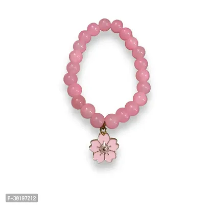 Fashion Heights Floral Charm 8 mm  Beaded Bracelets  Elasticated Free Size Pink Color