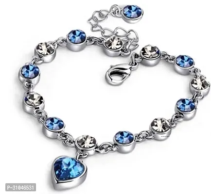 Fashion Heights Silver Plated Blue Crystal Heart Bracelet for Women and  Girl