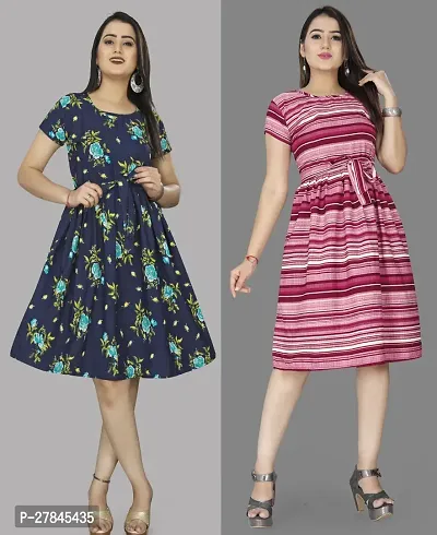 Elegant Crepe Printed Dresses For Women- Pack Of 2-thumb0