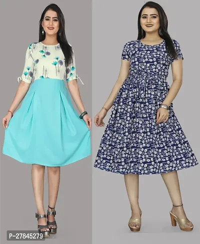 Elegant Crepe Printed Dresses For Women- Pack Of 2-thumb0