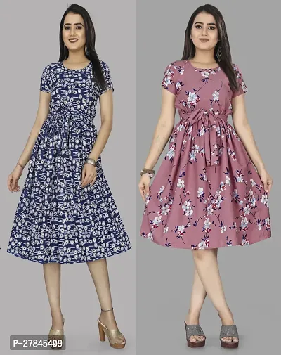 Elegant Crepe Printed Dresses For Women- Pack Of 2-thumb0