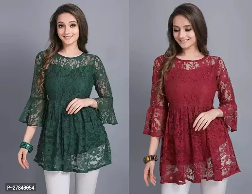 Elegant Net Embroidered Top For Women- Pack Of 2