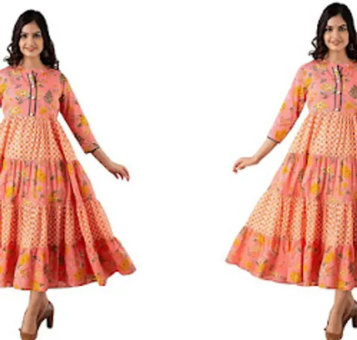 Stylish Rayon Printed Anarkali Kurta Combo of 2