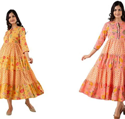 Women Rayon Anarkali Kurta Combo of 2