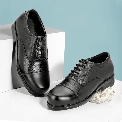 SVpanther Mens Black Leather  Stylish/Comfortable Lace-Ups Oxford police shoes