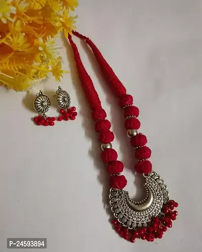 Stylish Red German Silver Agate Jewellery Set For Women-thumb0