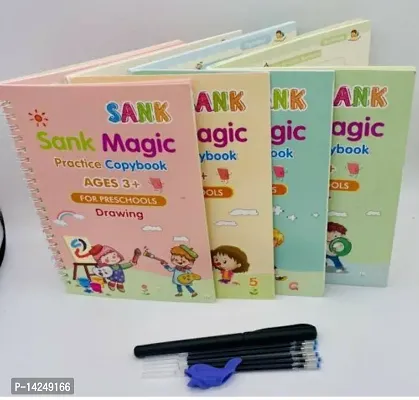 Magic Practice Copybook (4 Books,10 Refill), Number Tracing Book for Preschoolers with Pen, Magic Calligraphy Copybook Set Practical Reusable-thumb2