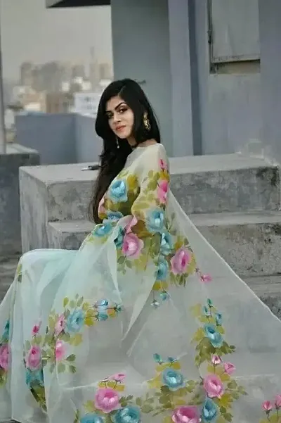 Bollywood Style Floral Digital Print Designer Organza Sarees