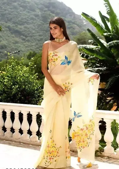 Organza Floral Printed Saree with Blouse Piece