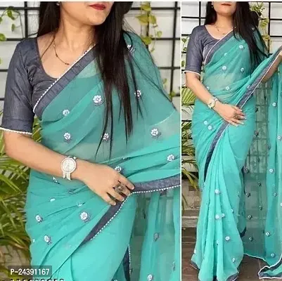 Stylish Women Georgette Saree with Blouse piece-thumb0