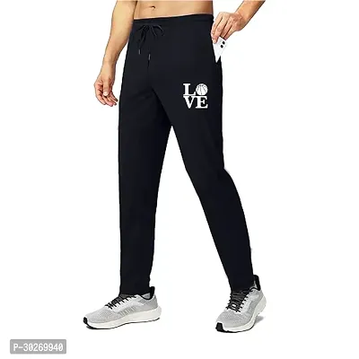 Stylish Black Polyester Solid Regular Track Pants For Men-thumb0