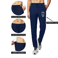 Stylish Navy Blue Polyester Solid Regular Track Pants For Men-thumb1