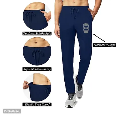 Stylish Navy Blue Polyester Solid Regular Track Pants For Men-thumb2