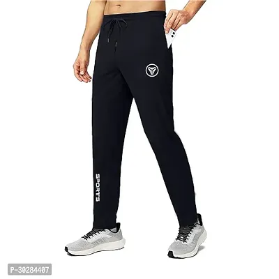 Stylish Black Polyester Solid Regular Track Pants For Men