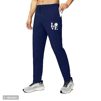 Stylish Navy Blue Polyester Solid Regular Track Pants For Men