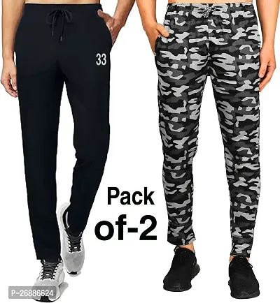 Trendy Multicoloured Polyester Spandex Printed Regular Track Pants For Men Pack Of 2