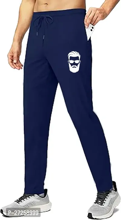 Stylish Navy Blue Polyester Spandex Solid Regular Fit Regular Track Pants For Men