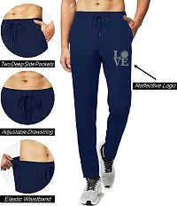 Stylish Navy Blue Polyester Spandex Solid Regular Fit Regular Track Pants For Men-thumb3