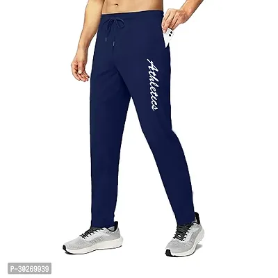 Stylish Navy Blue Polyester Solid Regular Track Pants For Men-thumb0