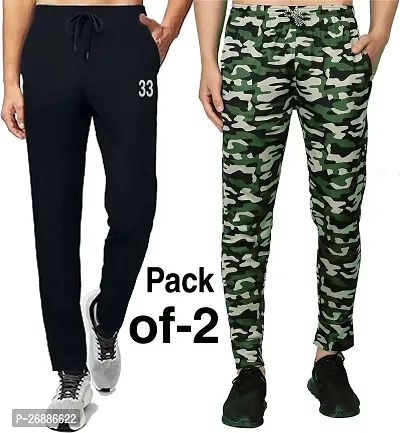 Trendy Multicoloured Polyester Spandex Printed Regular Track Pants For Men Pack Of 2