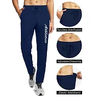 Stylish Navy Blue Polyester Solid Regular Track Pants For Men-thumb2