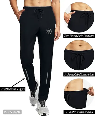 Stylish Black Polyester Spandex Solid Regular Fit Regular Track Pants For Men-thumb3