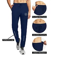 Stylish Navy Blue Polyester Solid Regular Track Pants For Men-thumb2