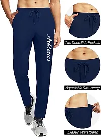 Stylish Navy Blue Polyester Spandex Solid Regular Fit Regular Track Pants For Men-thumb1