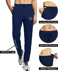 Stylish Navy Blue Polyester Spandex Solid Regular Fit Regular Track Pants For Men-thumb2