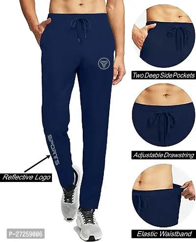 Stylish Navy Blue Polyester Spandex Solid Regular Fit Regular Track Pants For Men-thumb3