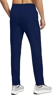 Stylish Navy Blue Polyester Spandex Solid Regular Fit Regular Track Pants For Men-thumb1