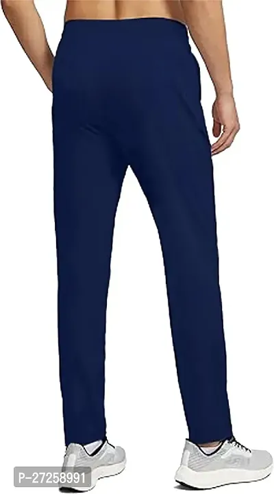Stylish Navy Blue Polyester Spandex Solid Regular Fit Regular Track Pants For Men-thumb2