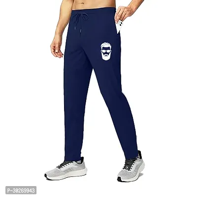 Stylish Navy Blue Polyester Solid Regular Track Pants For Men-thumb0