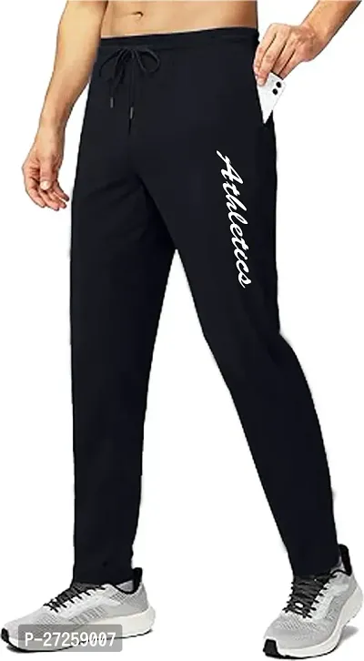 Stylish Black Polyester Spandex Solid Regular Fit Regular Track Pants For Men-thumb0