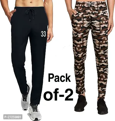 Stylish Multicoloured Polyester Spandex Solid Regular Fit Regular Track Pants For Men Pack Of 2-thumb0