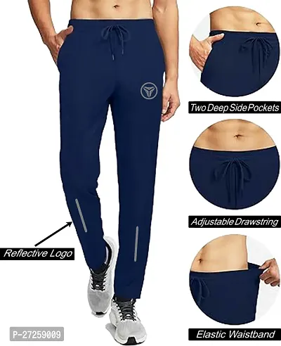 Stylish Navy Blue Polyester Spandex Solid Regular Fit Regular Track Pants For Men-thumb4